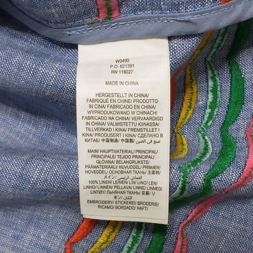 Boden Laura Linen Embroidered Shift Dress Chambray Blue Rainbow Multicolor 10R - Picture 8 of 13